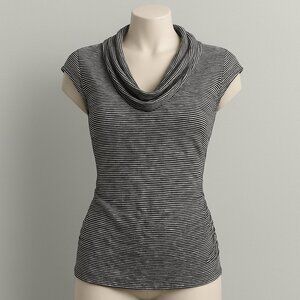 BCX Black White Striped Cowl‎ Neck Ruched Top